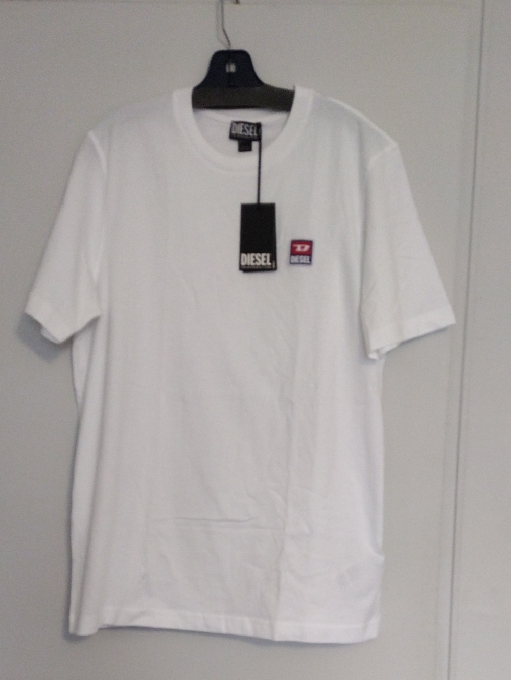 Diesel White Short-Sleeve Tee with Red Logo Patch
